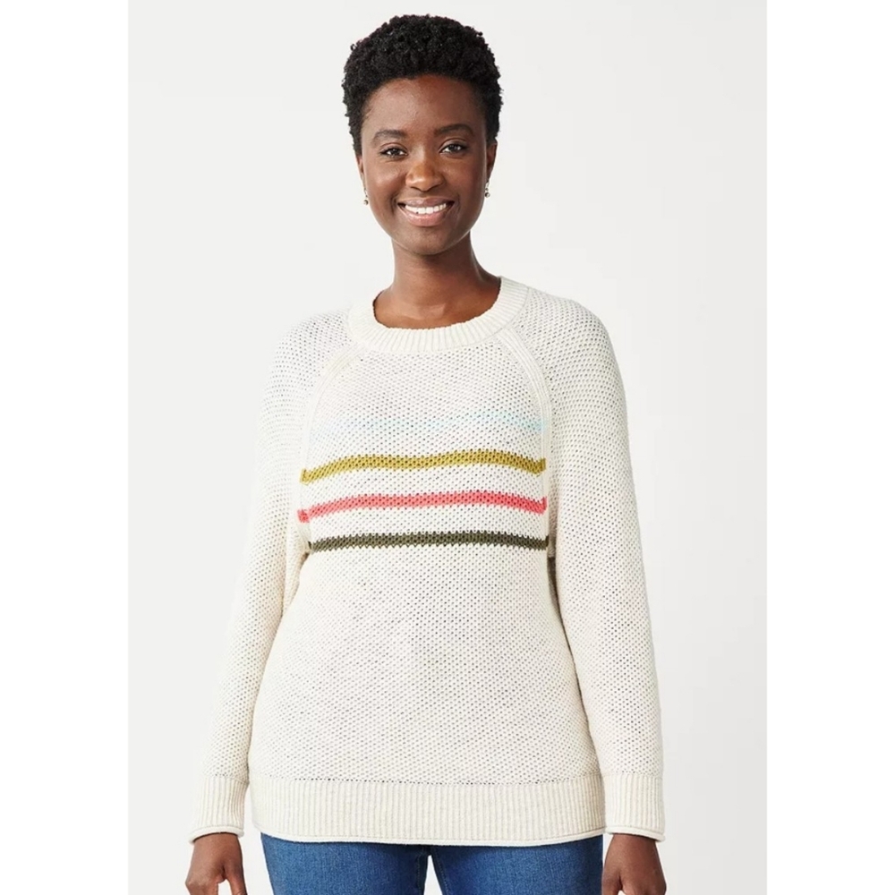 Sonoma All Over Stitch Striped Sweater Beige Size S